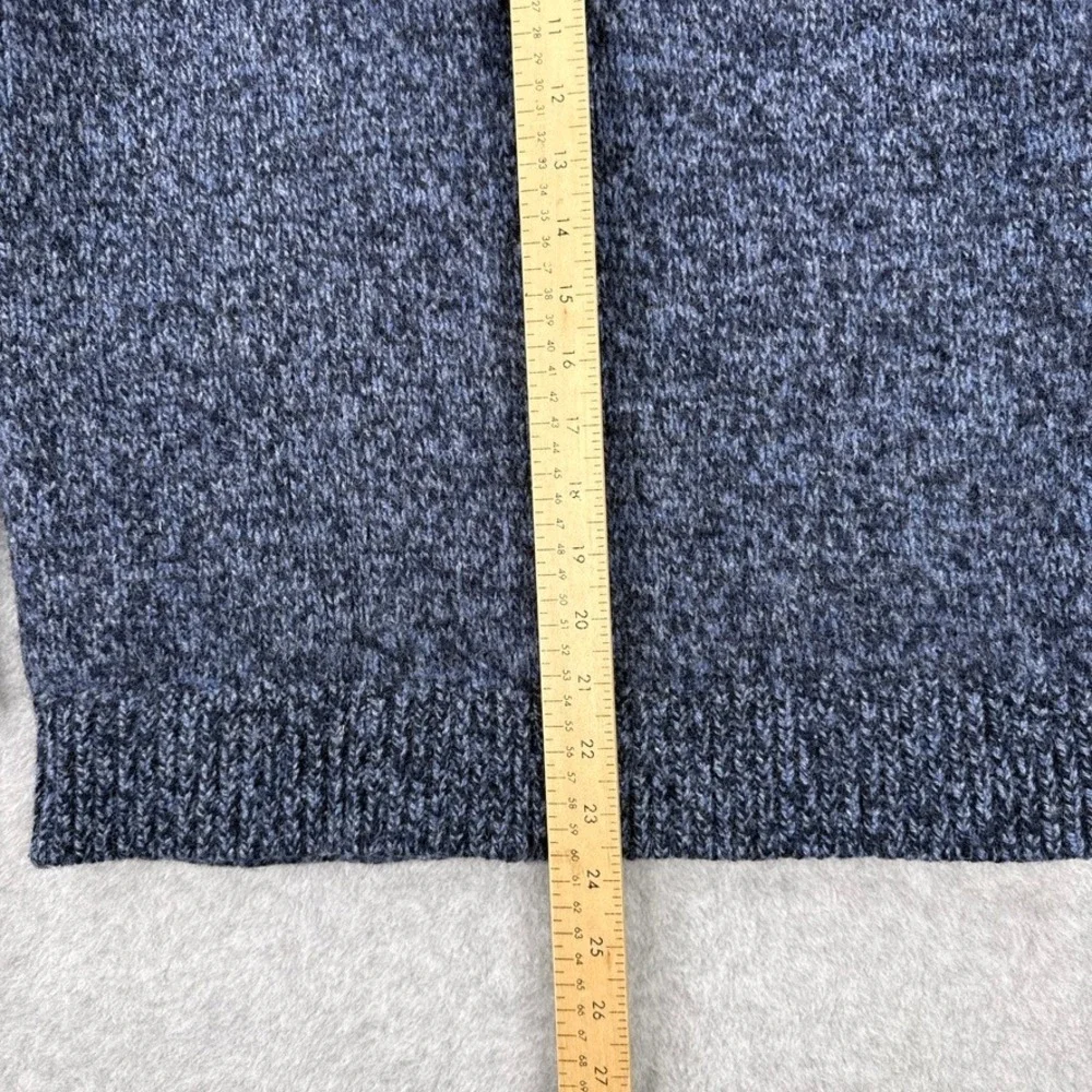 LL Bean Sweater Mens Medium Blue Marled Lambswool Henley Mock Neck 285174